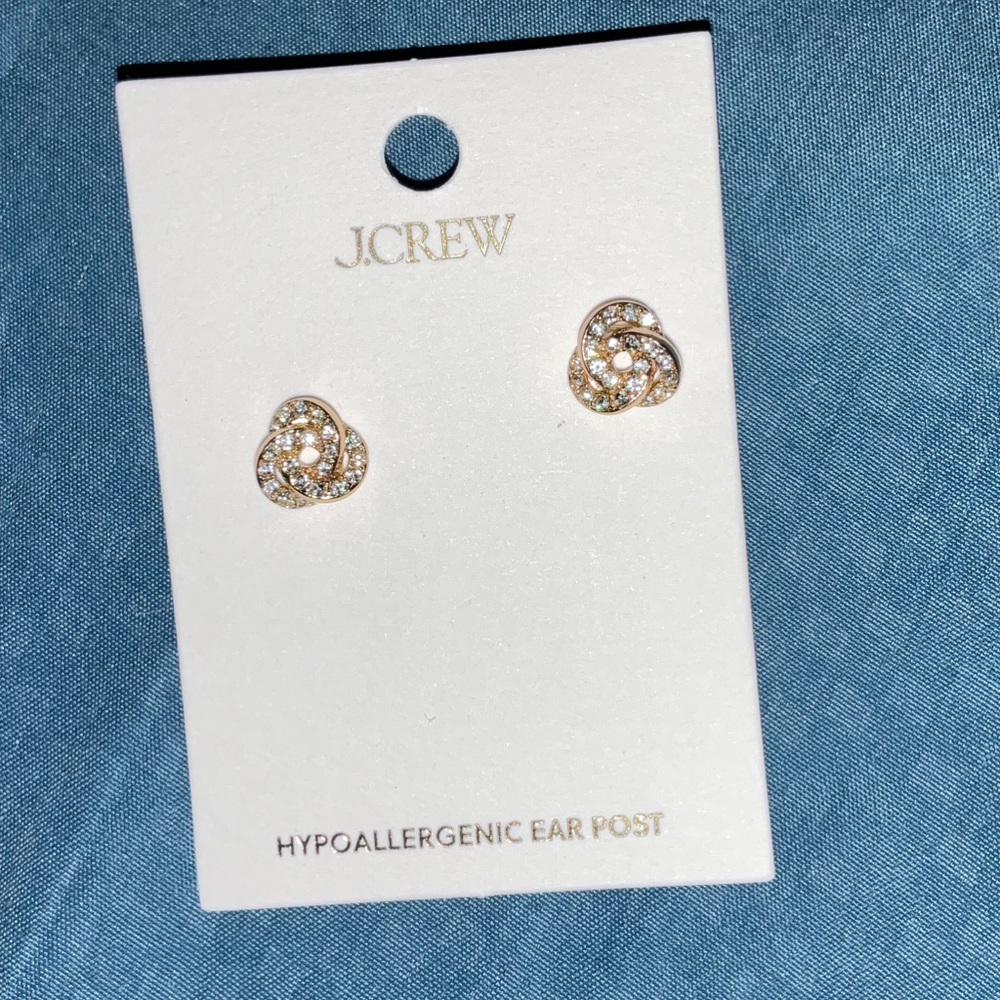 J. Crew Gold Knot Stud Earrings with Crystal Accents